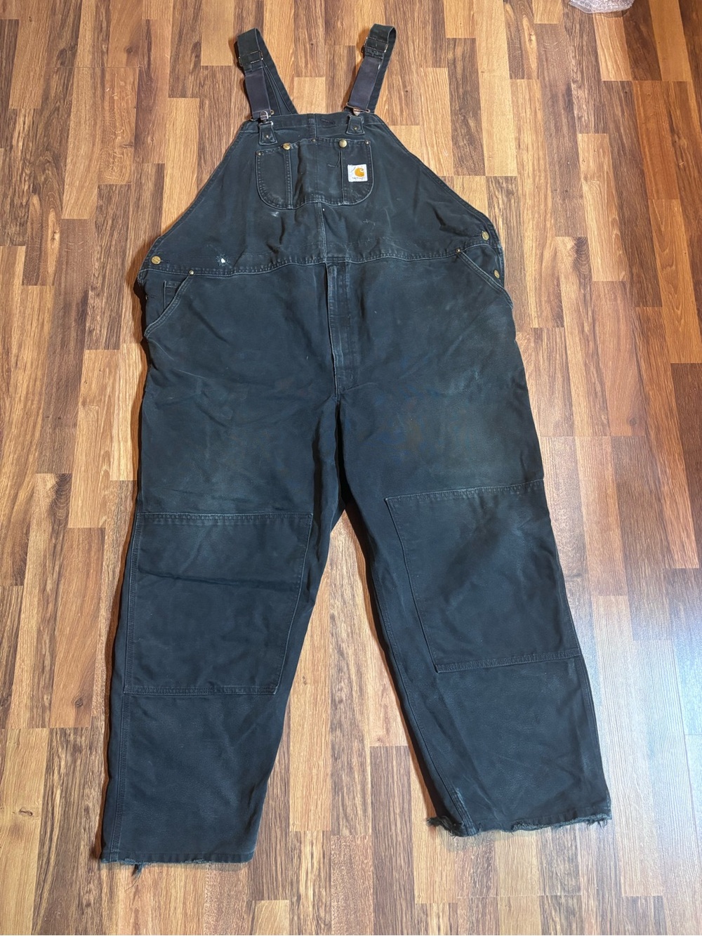 Vintage Carhartt R01 BLK Black Duck Double Knee Bib Overalls Faded Size 54x30